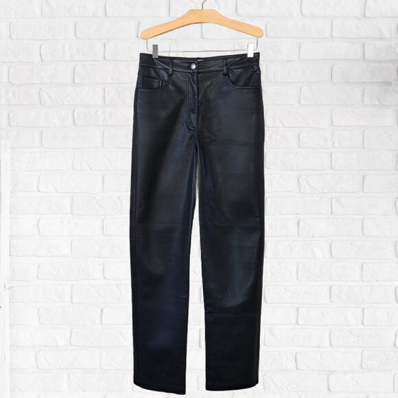 Aritzia Wilfred Melina Black Faux Leather Pant Size 4 High Rise Straight Leg - Picture 2 of 10